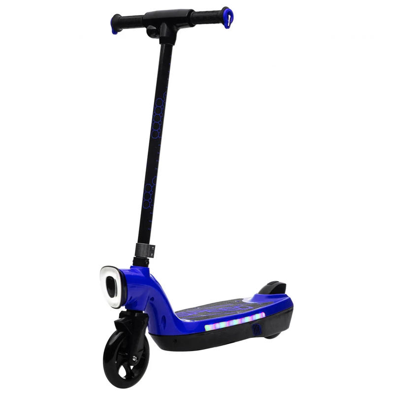 Trotineta electrica Kinderplay, pentru copii de peste 6 ani, 45W, 12V, lumini, roti moi din spuma, albastra