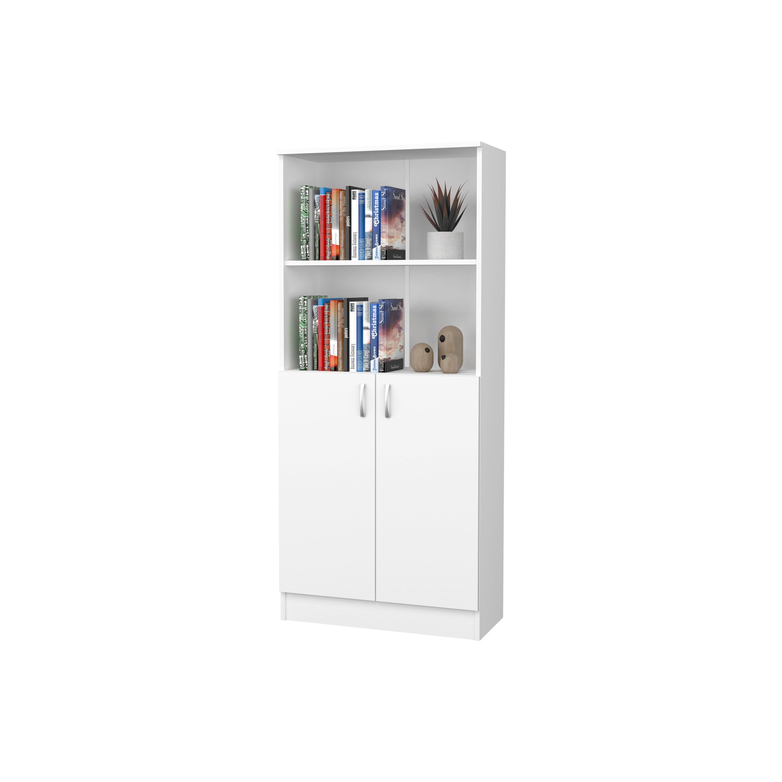 Biblioteca Flint, cu Usi Inferioare si O Polita, Alba, 70 x 32 x 159 cm