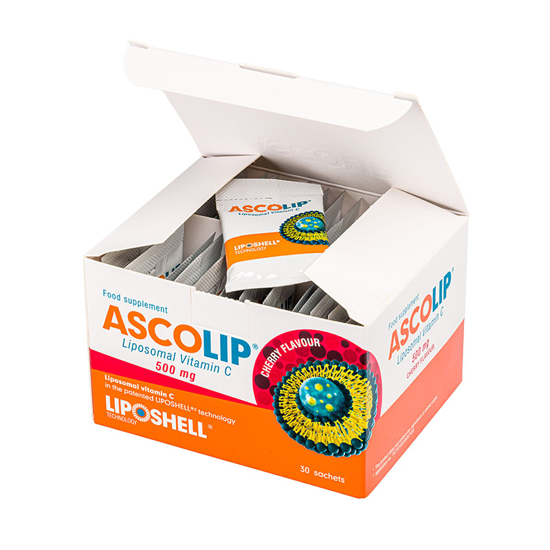 ASCOLIP, Vitamina C Lipozomală 500 mg, cu aromă de cireșe, 30 plicuri, LIPOSHELL® - Image 2