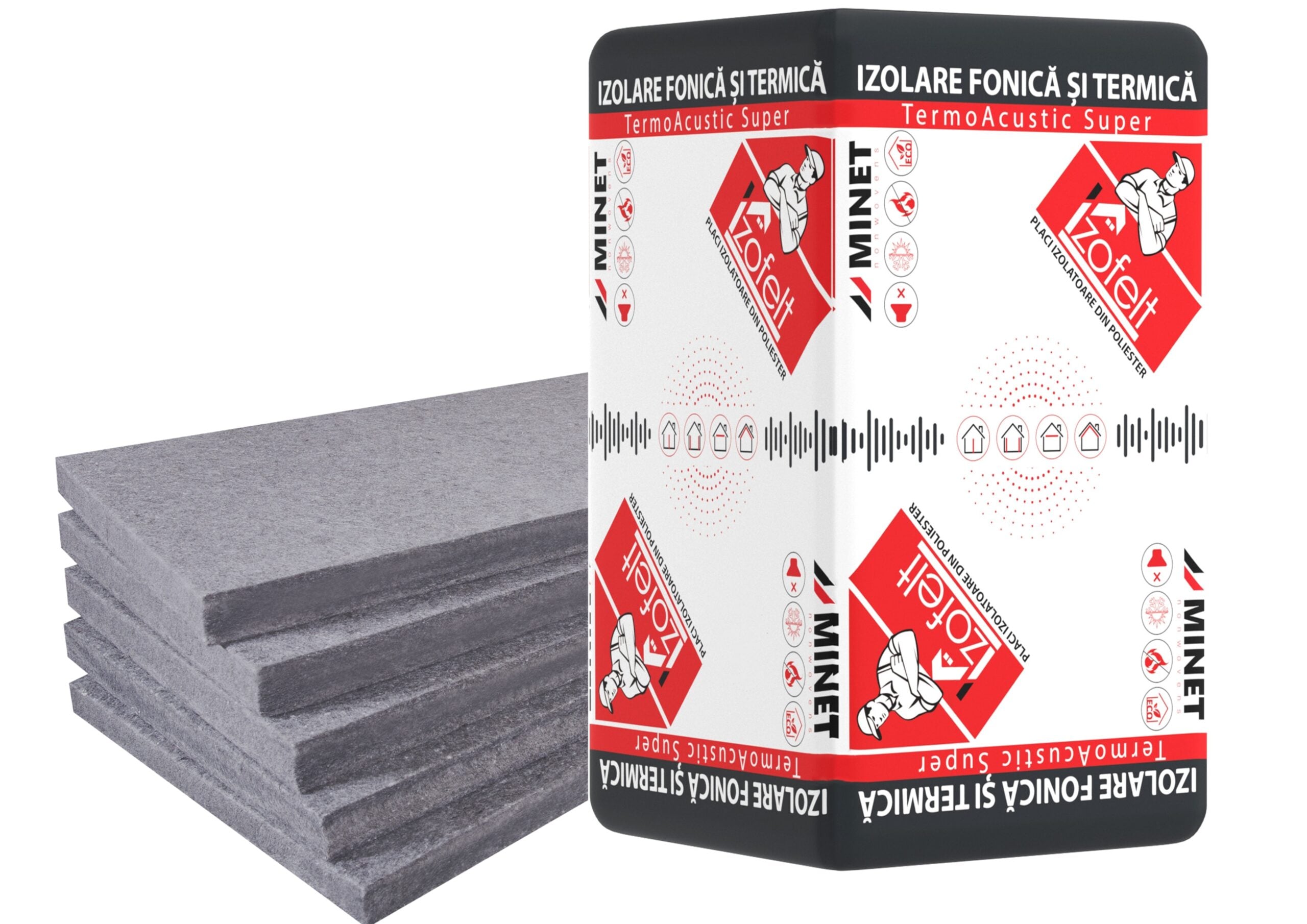 Placi izolatoare din poliester Izofelt TermoAcustic, izolare fonica/termica, 1000 x 600 x 100 mm, palet - 8 pachete, 28.8 m2 - Image 2