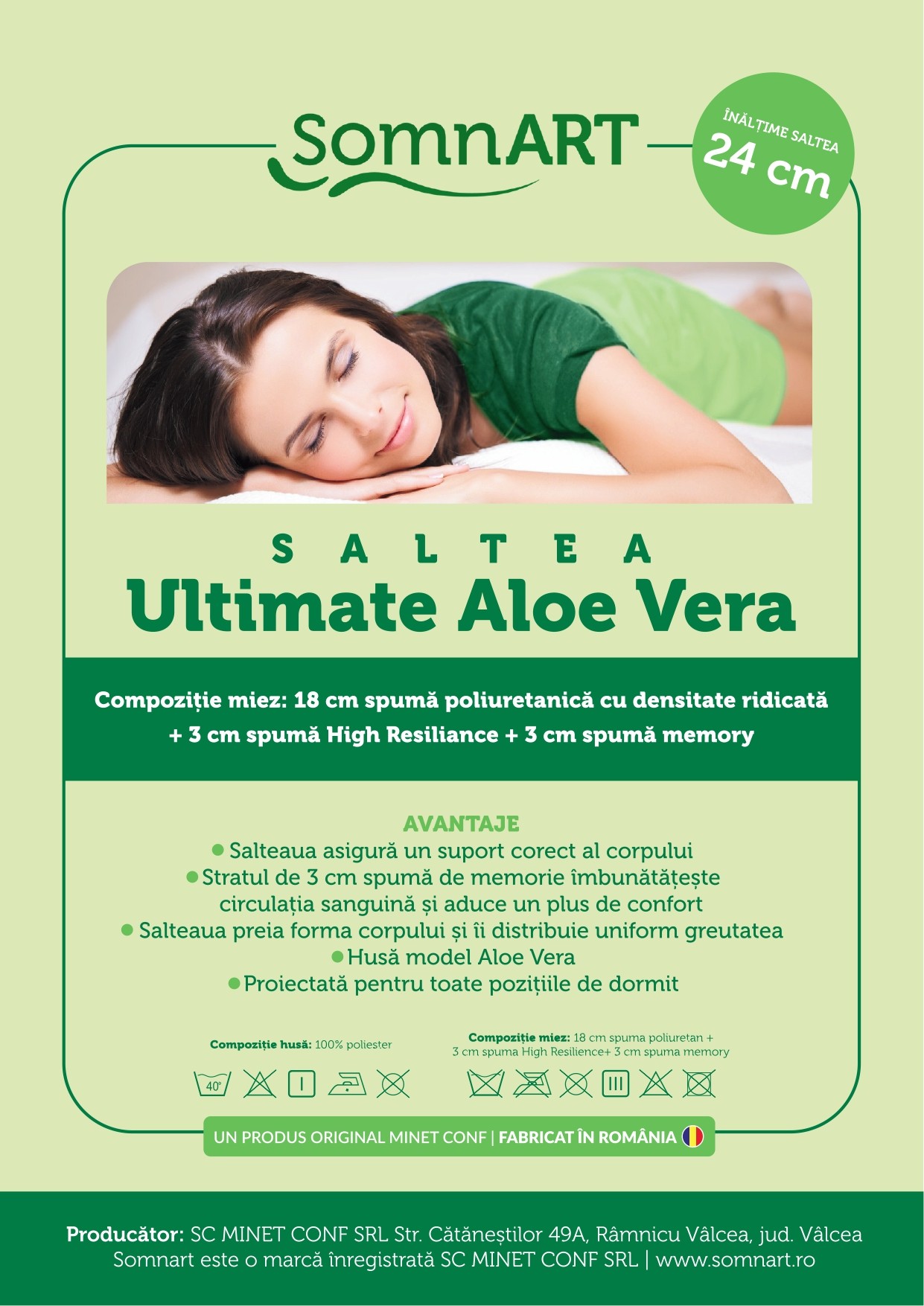 Saltea cu memorie Somnart Memory Ultimate 200x200, înălțime 24 cm, husă cu Aloe Vera, cu mânere, fermitate mare - Image 6