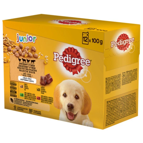 Pedigree Plic Junior Pui/Miel/Ficat/Pasare/Vita/Miel 12×100 g