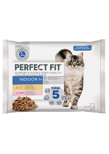 Perfect Fit Cat Indoor Pui/Somon/Legume 4×85 G