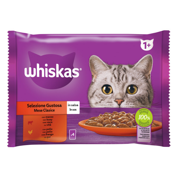 Whiskas Plic Adult Selectii Vita/Pui 4×85 G