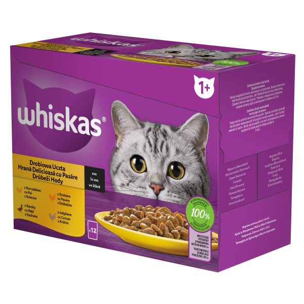 Whiskas Plic Selectii Pui/Rata/Pasare/Curcan 12×85 G
