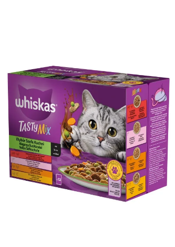 Whiskas Plic Tasty Mix Vita&Somon/Pui&Curcan/Pui&Cod/Somon & Morcov 12×85 G