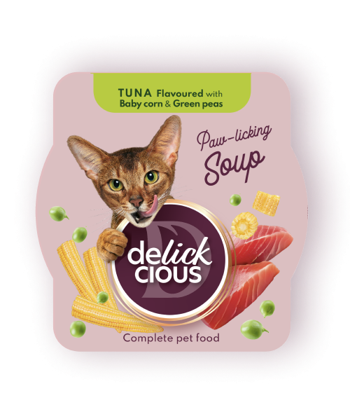 Delickcious Pisica Plic Supa Ton Cu Porumb Si Mazare Verde 80 g