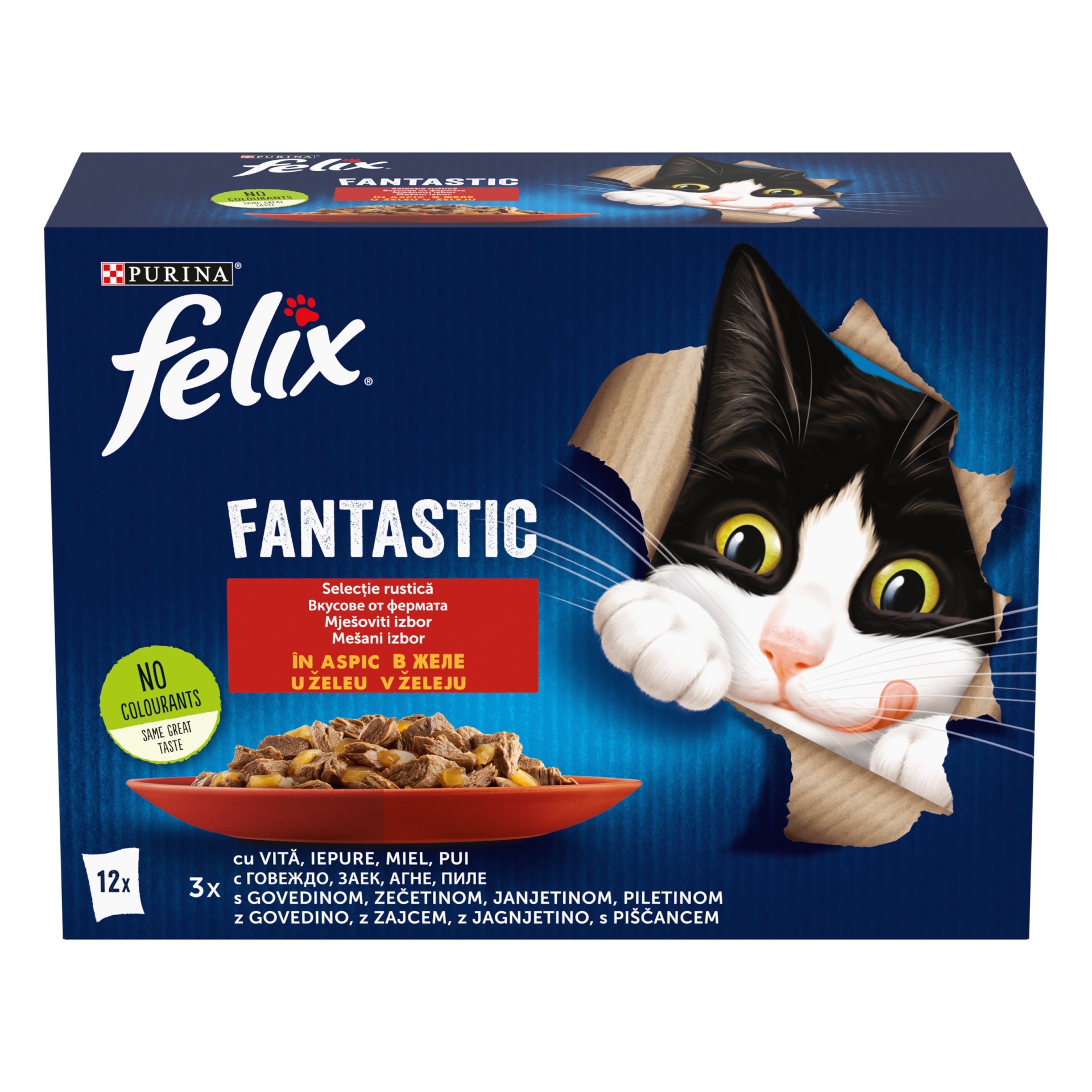 Felix Fantastic Selectie Rustica Vita/Pui/Iepure/Miel In Aspic 12X85 g